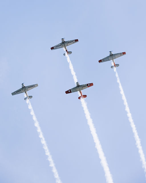 Aces Four - Four classic Harvard aircraft flying in formation over Napier, New Zealand for Art Deco 2020.