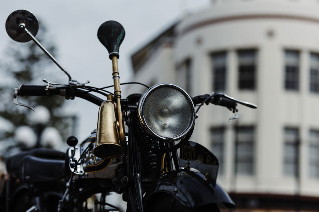 Classic And Iconic - A classic motorcycle with Napier's iconic Dome building in the background