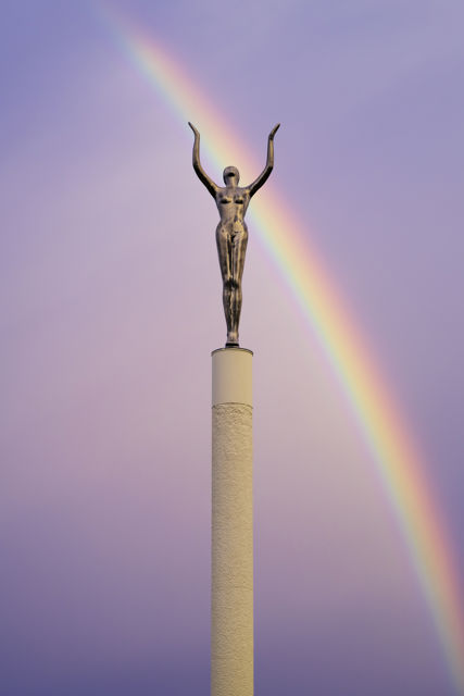 Spirit Of Napier - The Spirit of Napier statue with a beautiful rainbow in the background.