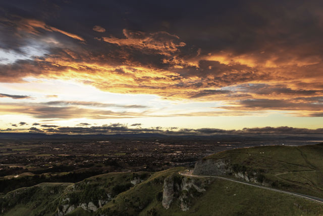 Te Mata Peak Sunset - A fiery sunset sky over Hastings and Havelock North viewed from the famous Te Mata Peak