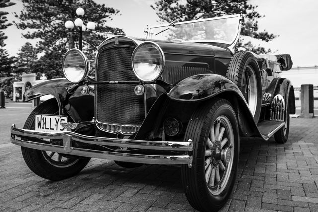 Betsy B&W - Vintage car seen in Napier