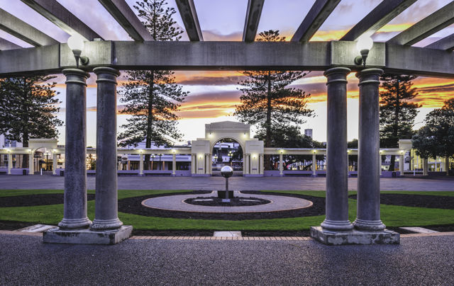 Veronica Sunbay Sunset - An iconic view of a beautiful sunset framed by Napier's historic Veronica Sunbay.