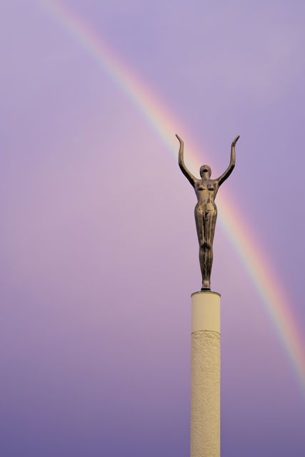 Spirit Of Napier - The Spirit of Napier statue with a beautiful rainbow in the background. An alternative composition to the centred version.