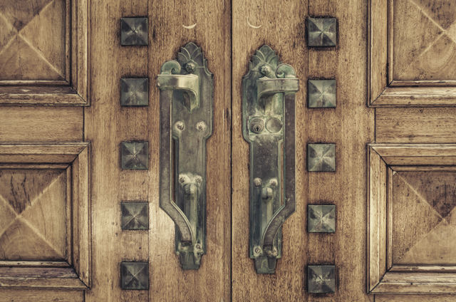 Verdigris II - The beautiful side doors on the Hawke's Bay Museum, once the main entrance